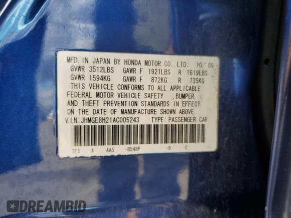 ✅ 2010 Honda Fit • VIN: JHMGE8H21AC005243 • Lot: 86825885. Wystawiony na Copart z przebiegiem Nie podano. Bezpłatny archiwum sprzedaży aukcyjnych z USA i szczegółowy raport historii pojazdu na DreamBid. Zdjęcie 12.