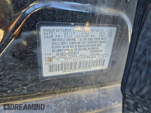 ✅ 2019 Nissan Sentra S • VIN: 3N1AB7AP7KY338218 • Lot: 94979555. Wystawiony na Copart z przebiegiem 157 849 mil. Bezpłatny archiwum sprzedaży aukcyjnych z USA i szczegółowy raport historii pojazdu na DreamBid. Zdjęcie 10.