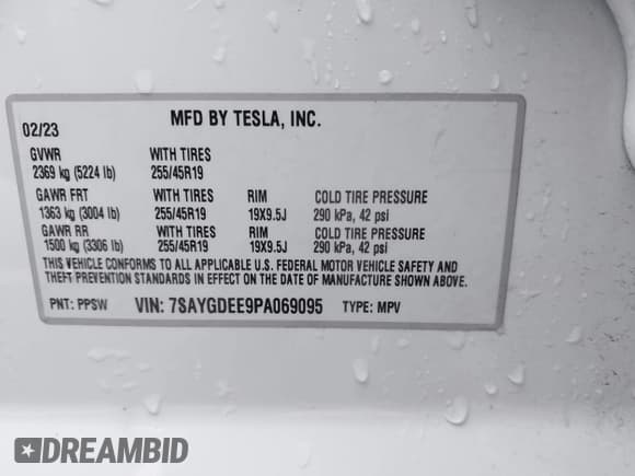 ✅ 2023 Tesla Model Y Long Range • VIN: 7SAYGDEE9PA069095 • Lot: 41986700. Listed on IAAI with 19,484 mi. Free auction sales archive from the USA and detailed vehicle history report at DreamBid. Image 9.