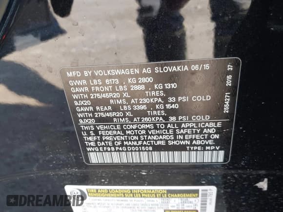 ✅ 2016 Volkswagen Touareg Lux • VIN: WVGEF9BP4GD001508 • Lot: 41850994. Wystawiony na IAAI z przebiegiem 63 355 mil. Bezpłatny archiwum sprzedaży aukcyjnych z USA i szczegółowy raport historii pojazdu na DreamBid. Zdjęcie 9.