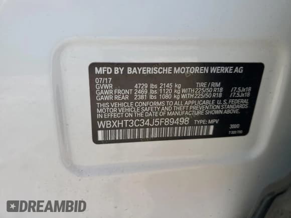 ✅ 2018 BMW X1 xDrive28i • VIN: WBXHT3C34J5F89498 • Lot: 84041505. Listed on Copart with 74,145 mi. Free auction sales archive from the USA and detailed vehicle history report at DreamBid. Image 14.