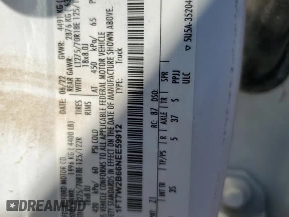 ✅ 2022 Ford F-250 XL • VIN: 1FT7W2B66NEE59912 • Lot: 67992675. Listed on Copart with Not provided. Free auction sales archive from the USA and detailed vehicle history report at DreamBid. Image 12.