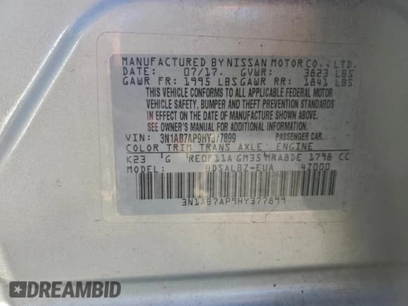 ✅ 2017 Nissan Sentra SV • VIN: 3N1AB7AP9HY377899 • Lot: 95286975. Wystawiony na Copart z przebiegiem 98 891 mil. Bezpłatny archiwum sprzedaży aukcyjnych z USA i szczegółowy raport historii pojazdu na DreamBid. Zdjęcie 12.