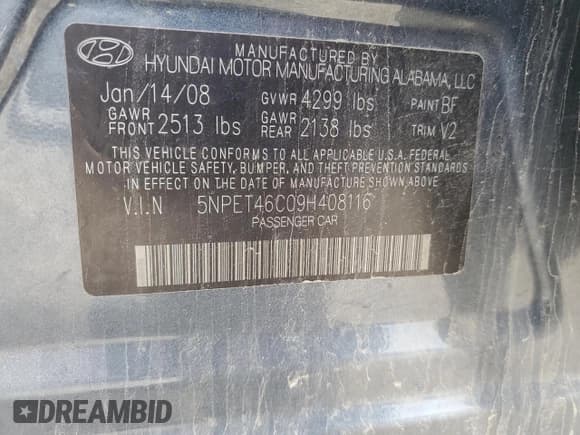 ✅ 2009 Hyundai Sonata GLS • VIN: 5NPET46C09H408116 • Лот: 60924505. Опубликован ранее на Copart с пробегом 201 580 миль. Бесплатный доступ к архиву аукционных продаж из США и подробный отчёт об истории автомобиля на DreamBid. Изображение 12.