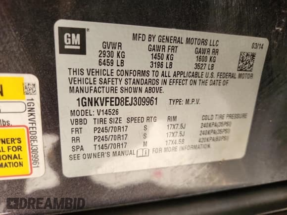 ✅ 2014 Chevrolet Traverse LS • VIN: 1GNKVFED8EJ309961 • Lot: 85765065. Wystawiony na Copart z przebiegiem Nie podano. Bezpłatny archiwum sprzedaży aukcyjnych z USA i szczegółowy raport historii pojazdu na DreamBid. Zdjęcie 13.