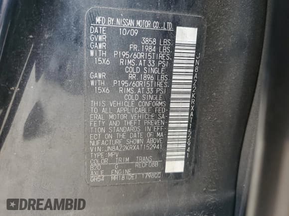 ✅ 2010 Nissan Cube S • VIN: JN8AZ2KRXAT152941 • Lot: 72754064. Wystawiony na Copart z przebiegiem 190 590 mil. Bezpłatny archiwum sprzedaży aukcyjnych z USA i szczegółowy raport historii pojazdu na DreamBid. Zdjęcie 16.
