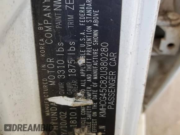 2002 Hyundai Accent GL with VIN KMHCG45C82U380280, listed as a Copart auction lot 79087254 with 173,764 mi miles and Clean title. Bid and sale history available at DreamBid. Image 12.