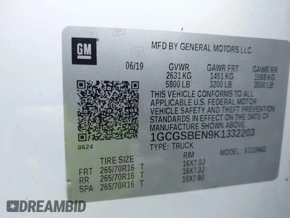 ✅ 2019 Chevrolet Colorado 2WD Work Truck • VIN: 1GCGSBEN9K1332203 • Lot: 43155258. Listed on IAAI with 41,308 mi. Free auction sales archive from the USA and detailed vehicle history report at DreamBid. Image 9.