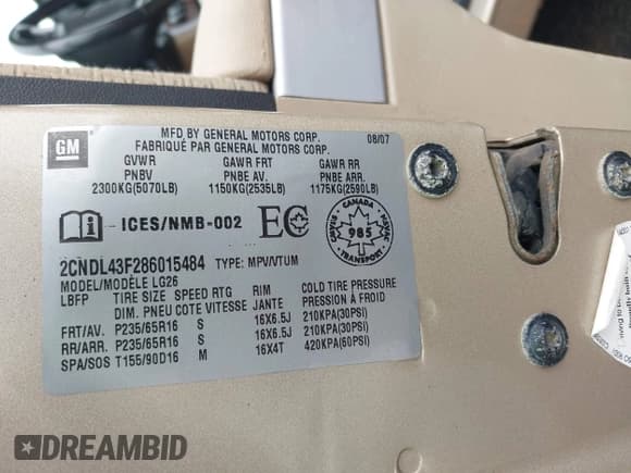 ✅ 2008 Chevrolet Equinox LT • VIN: 2CNDL43F286015484 • Лот: 42435594. Опубликован ранее на IAAI с пробегом 170 084 миль. Бесплатный доступ к архиву аукционных продаж из США и подробный отчёт об истории автомобиля на DreamBid. Изображение 9.