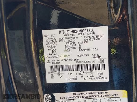 ✅ 2014 Ford F-150 XLT • VIN: 1FTFW1EF8EKG13801 • Лот: 43597401. Опубликован ранее на IAAI с пробегом 126 528 миль. Бесплатный доступ к архиву аукционных продаж из США и подробный отчёт об истории автомобиля на DreamBid. Изображение 9.