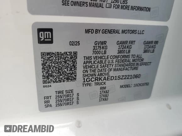 ✅ 2025 Chevrolet Silverado 1500 • VIN: 1GCRKAED1SZ221060 • Лот: 54929165. Опубликован ранее на Copart с пробегом 698 миль. Бесплатный доступ к архиву аукционных продаж из США и подробный отчёт об истории автомобиля на DreamBid. Изображение 12.