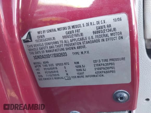 ✅ 2007 Chevrolet HHR LT • VIN: 3GNDA23D17S562623 • Lot: 41574903. Listed on IAAI with 262,310 mi. Free auction sales archive from the USA and detailed vehicle history report at DreamBid. Image 9.