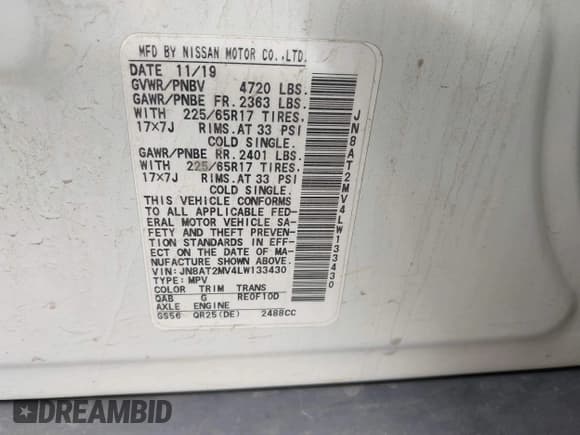 ✅ 2020 Nissan Rogue SV • VIN: JN8AT2MV4LW133430 • Lot: 43389614. Wystawiony na IAAI z przebiegiem 69 361 mil. Bezpłatny archiwum sprzedaży aukcyjnych z USA i szczegółowy raport historii pojazdu na DreamBid. Zdjęcie 9.