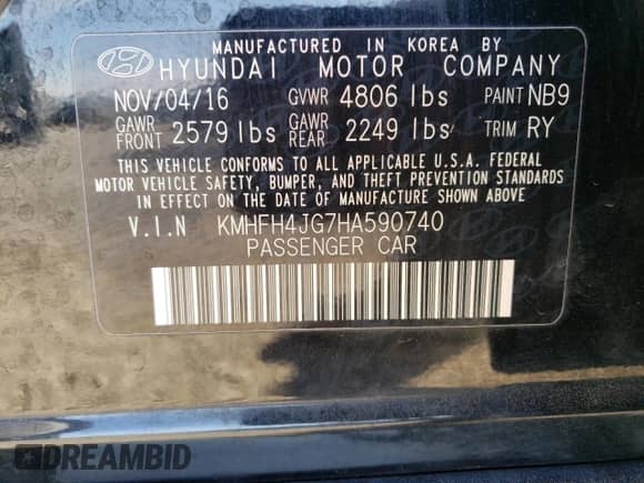 2017 Hyundai Azera Limited с VIN KMHFH4JG7HA590740, выставлен на аукционе Copart как лот 82903814 с пробегом 72 040 миль миль и Списание • Salvage title. История ставок и продаж доступна на DreamBid. Изображение 14.