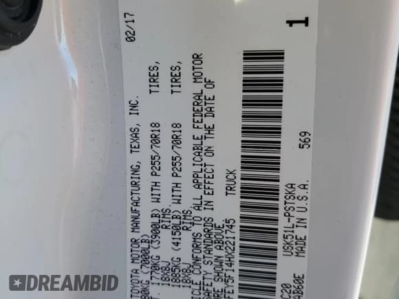 ✅ 2017 Toyota Tundra SR5 • VIN: 5TFEY5F14HX221745 • Лот: 90703085. Опубликован ранее на Copart с пробегом 65 223 миль. Бесплатный доступ к архиву аукционных продаж из США и подробный отчёт об истории автомобиля на DreamBid. Изображение 12.