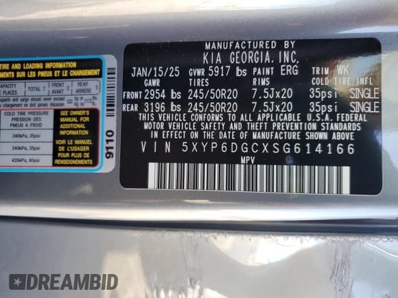 ✅ 2025 Kia Telluride S • VIN: 5XYP6DGCXSG614166 • Lot: 72100635. Wystawiony na Copart z przebiegiem 12 119 mil. Bezpłatny archiwum sprzedaży aukcyjnych z USA i szczegółowy raport historii pojazdu na DreamBid. Zdjęcie 13.