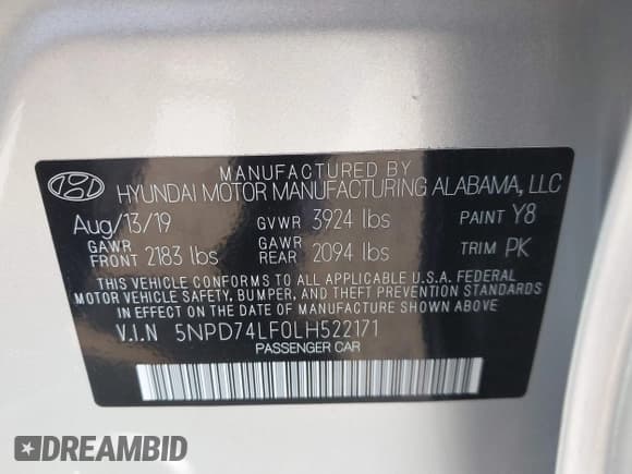 ✅ 2020 Hyundai Elantra SE • VIN: 5NPD74LF0LH522171 • Lot: 43099150. Listed on IAAI with 20,654 mi. Free auction sales archive from the USA and detailed vehicle history report at DreamBid. Image 9.