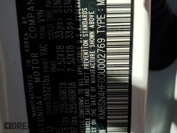 2013 Hyundai Santa Fe GLS z VIN KM8SN4HF0DU002769, wystawiony jako Copart lot #87266125 z przebiegiem 176 870 mil mil oraz Czysty tytuł • Clean title. Historia ofert i sprzedaży dostępna na DreamBid. Obrazek 13.