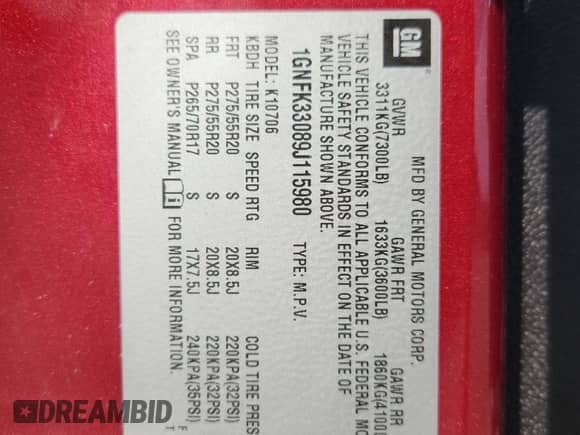 2009 Chevrolet Tahoe LTZ с VIN 1GNFK33089J115980, выставлен на аукционе Copart как лот 80788075 с пробегом 220 701 миль миль и Списание • Salvage title. История ставок и продаж доступна на DreamBid. Изображение 13.