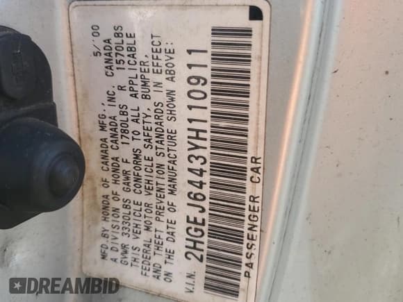 ✅ 2000 Honda Civic DX • VIN: 2HGEJ6443YH110911 • Лот: 69920315. Опубликован ранее на Copart с пробегом 247 477 миль. Бесплатный доступ к архиву аукционных продаж из США и подробный отчёт об истории автомобиля на DreamBid. Изображение 12.