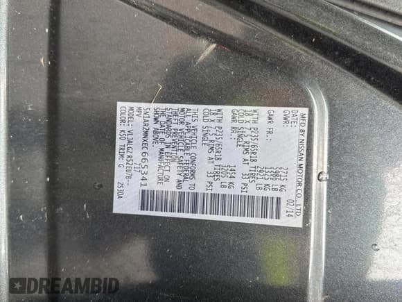 ✅ 2014 Nissan Pathfinder Platinum • VIN: 5N1AR2MNXEC665341 • Lot: 60357655. Listed on Copart with 122,195 mi. Free auction sales archive from the USA and detailed vehicle history report at DreamBid. Image 10.