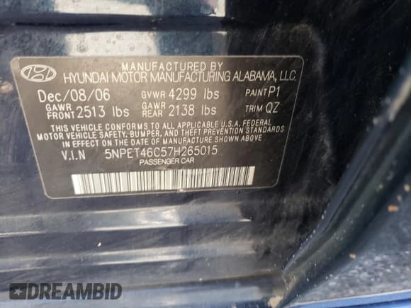 ✅ 2007 Hyundai Sonata GLS • VIN: 5NPET46C57H265015 • Лот: 69975734. Опубликован ранее на Copart с пробегом 64 288 миль. Бесплатный доступ к архиву аукционных продаж из США и подробный отчёт об истории автомобиля на DreamBid. Изображение 12.