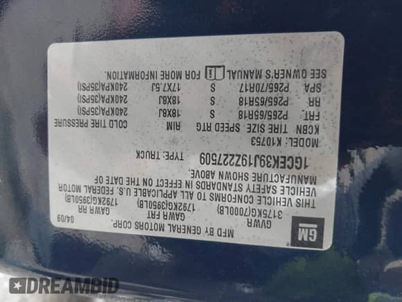 2009 Chevrolet Silverado 1500 LTZ z VIN 1GCEK39J19Z227509, wystawiony jako IAAI lot #43339769 z przebiegiem 98 235 mil mil oraz . Historia ofert i sprzedaży dostępna na DreamBid. Obrazek 9.