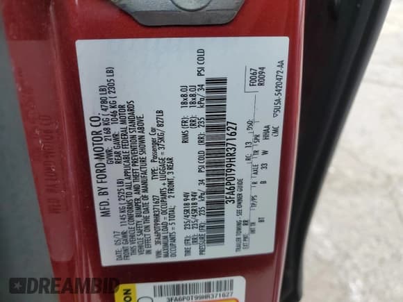 ✅ 2017 Ford Fusion SE • VIN: 3FA6P0T99HR371627 • Lot: 92467475. Wystawiony na Copart z przebiegiem 86 651 mil. Bezpłatny archiwum sprzedaży aukcyjnych z USA i szczegółowy raport historii pojazdu na DreamBid. Zdjęcie 12.