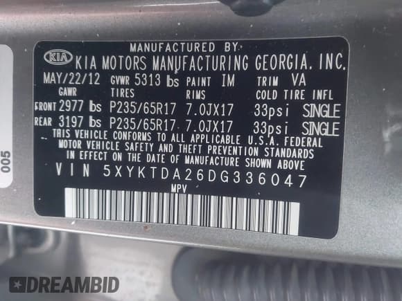 ✅ 2013 Kia Sorento LX • VIN: 5XYKTDA26DG336047 • Lot: 43902515. Listed on IAAI with 152,671 mi. Free auction sales archive from the USA and detailed vehicle history report at DreamBid. Image 9.