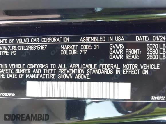 ✅ 2024 Volvo S60 Plus Dark Theme • VIN: 7JRL12TL2RG315187 • Lot: 43181202. Listed on IAAI with 11,260 mi. Free auction sales archive from the USA and detailed vehicle history report at DreamBid. Image 9.