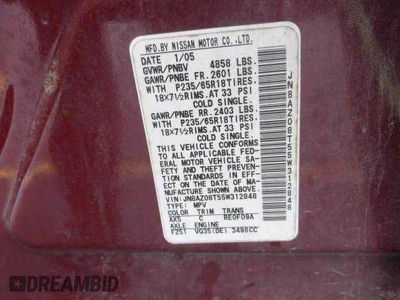 ✅ 2005 Nissan Murano SL • VIN: JN8AZ08T55W312848 • Lot: 42093640. Wystawiony na IAAI z przebiegiem 232 735 mil. Bezpłatny archiwum sprzedaży aukcyjnych z USA i szczegółowy raport historii pojazdu na DreamBid. Zdjęcie 9.