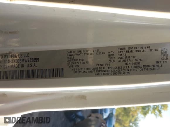 ✅ 2021 Jeep Wrangler Unlimited Sahara • VIN: 1C4HJXEG3MW782859 • Lot: 43320520. Listed on IAAI with 75,169 mi. Free auction sales archive from the USA and detailed vehicle history report at DreamBid. Image 9.