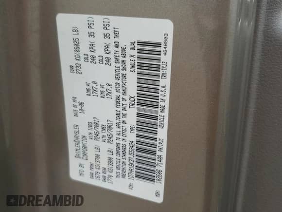 2007 Dodge 1500 ST с VIN 1D7HA16K37J552424, выставлен на аукционе Copart как лот 42571005 с пробегом 30 458 миль миль и Списание • Salvage title. История ставок и продаж доступна на DreamBid. Изображение 15.