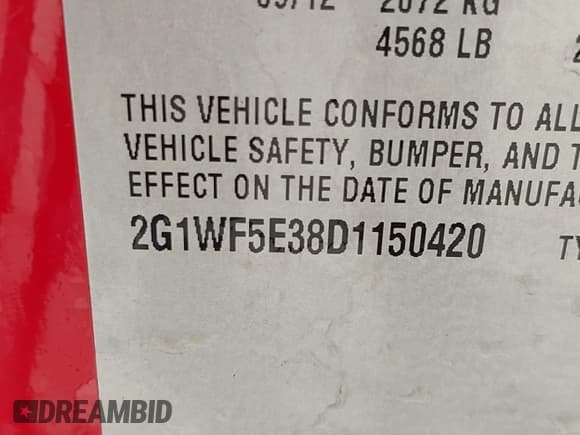 ✅ 2013 Chevrolet Impala LS • VIN: 2G1WF5E38D1150420 • Лот: 42931166. Опубликован ранее на IAAI с пробегом 185 801 миль. Бесплатный доступ к архиву аукционных продаж из США и подробный отчёт об истории автомобиля на DreamBid. Изображение 9.