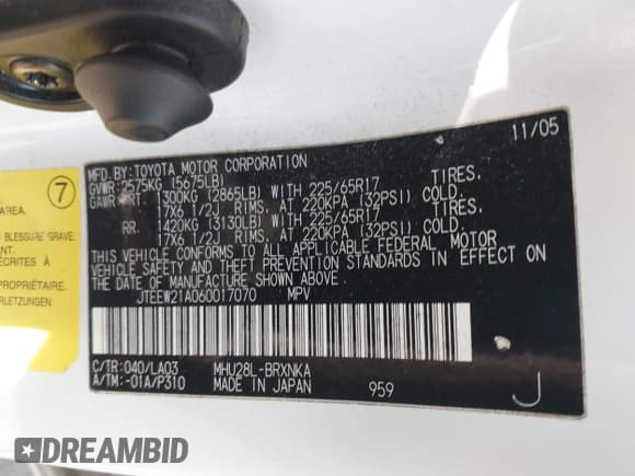 ✅ 2006 Toyota Highlander • VIN: JTEEW21A060017070 • Lot: 42907474. Listed on IAAI with 194,589 mi. Free auction sales archive from the USA and detailed vehicle history report at DreamBid. Image 9.
