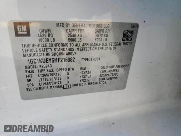 ✅ 2017 Chevrolet Silverado 2500HD Work Truck • VIN: 1GC1KUEY6HF216982 • Lot: 62903995. Wystawiony na Copart z przebiegiem 259 446 mil. Bezpłatny archiwum sprzedaży aukcyjnych z USA i szczegółowy raport historii pojazdu na DreamBid. Zdjęcie 12.