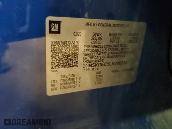 ✅ 2020 Chevrolet Tahoe Commercial • VIN: 1GNSKDEC5LR246353 • Lot: 87086775. Listed on Copart with 136,291 mi. Free auction sales archive from the USA and detailed vehicle history report at DreamBid. Image 12.