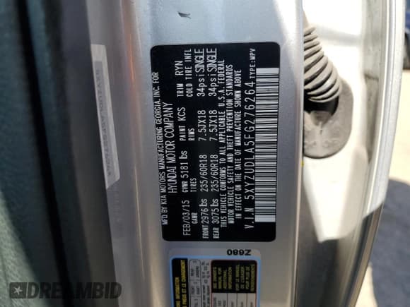 ✅ 2015 Hyundai Santa Fe Limited • VIN: 5XYZUDLA5FG276264 • Lot: 74999784. Listed on Copart with 107,257 mi. Free auction sales archive from the USA and detailed vehicle history report at DreamBid. Image 13.