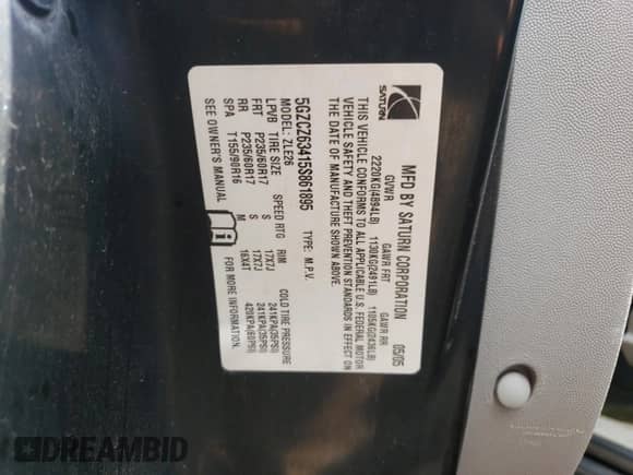 2005 Saturn VUE z VIN 5GZCZ63415S861895, wystawiony jako Copart lot #57214884 z przebiegiem 160 473 mil mil oraz Szkoda całkowita • Salvage title. Historia ofert i sprzedaży dostępna na DreamBid. Obrazek 13.