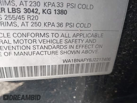 ✅ 2018 Audi Q5 Premium Plus • VIN: WA1BNAFY8J2217406 • Лот: 42446529. Опубликован ранее на IAAI с пробегом 39 974 миль. Бесплатный доступ к архиву аукционных продаж из США и подробный отчёт об истории автомобиля на DreamBid. Изображение 9.