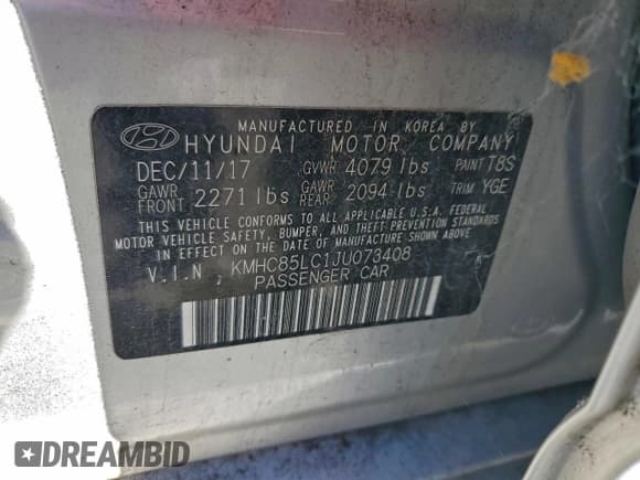 ✅ 2018 Hyundai Ioniq Limited • VIN: KMHC85LC1JU073408 • Lot: 94794305. Listed on Copart with Not provided. Free auction sales archive from the USA and detailed vehicle history report at DreamBid. Image 12.
