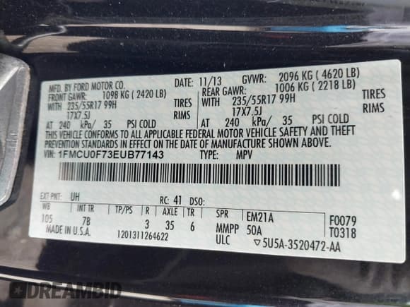 ✅ 2014 Ford Escape S • VIN: 1FMCU0F73EUB77143 • Lot: 42999070. Wystawiony na IAAI z przebiegiem 97 720 mil. Bezpłatny archiwum sprzedaży aukcyjnych z USA i szczegółowy raport historii pojazdu na DreamBid. Zdjęcie 9.