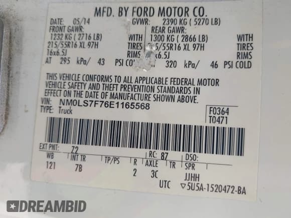 ✅ 2014 Ford Transit Connect XLT • VIN: NM0LS7F76E1165568 • Lot: 42375407. Listed on IAAI with 226,252 mi. Free auction sales archive from the USA and detailed vehicle history report at DreamBid. Image 9.