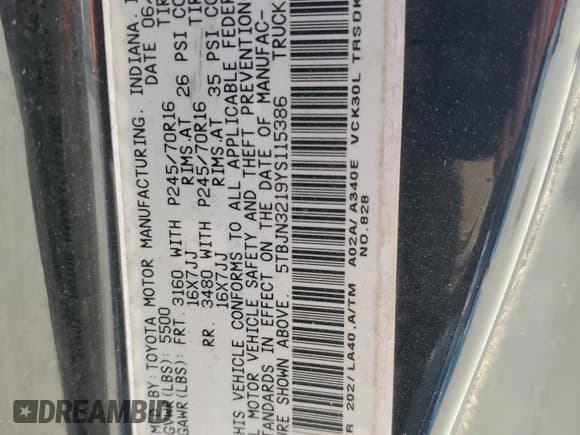 ✅ 2000 Toyota Tundra • VIN: 5TBJN3219YS115386 • Lot: 62346635. Listed on Copart with 75,563 mi. Free auction sales archive from the USA and detailed vehicle history report at DreamBid. Image 12.