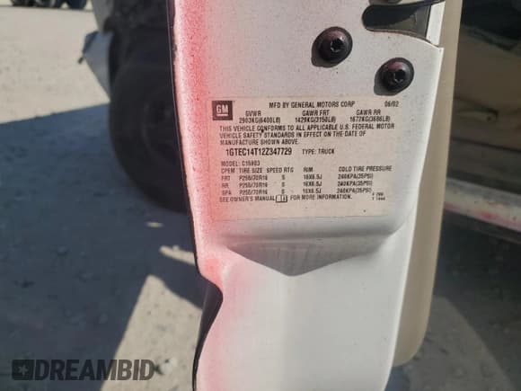 ✅ 2002 GMC Sierra 1500 SLE • VIN: 1GTEC14T12Z347729 • Lot: 48507645. Listed on Copart with Not provided. Free auction sales archive from the USA and detailed vehicle history report at DreamBid. Image 12.