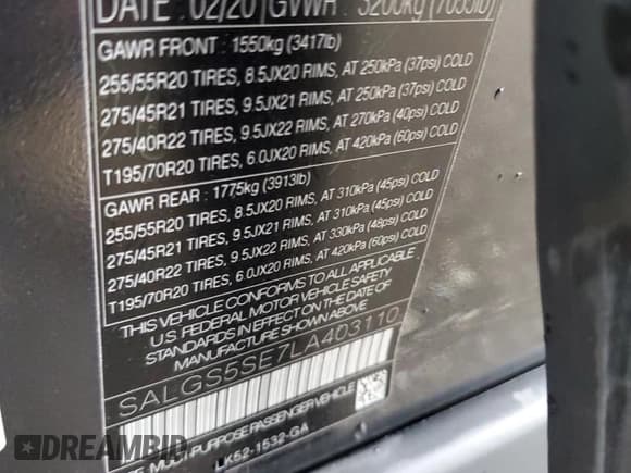 ✅ 2020 Land Rover Range Rover • VIN: SALGS5SE7LA403110 • Lot: 69138515. Wystawiony na Copart z przebiegiem 56 785 mil. Bezpłatny archiwum sprzedaży aukcyjnych z USA i szczegółowy raport historii pojazdu na DreamBid. Zdjęcie 13.