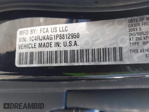 ✅ 2023 Jeep Grand Cherokee Altitude X • VIN: 1C4RJKAG1P8812950 • Lot: 43428952. Listed on IAAI with 33,890 mi. Free auction sales archive from the USA and detailed vehicle history report at DreamBid. Image 9.