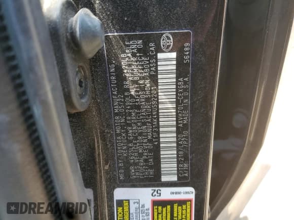 ✅ 2022 Toyota Camry Hybrid XLE • VIN: 4T1F31AK4NU592201 • Lot: 65030905. Wystawiony na Copart z przebiegiem 44 471 mil. Bezpłatny archiwum sprzedaży aukcyjnych z USA i szczegółowy raport historii pojazdu na DreamBid. Zdjęcie 13.