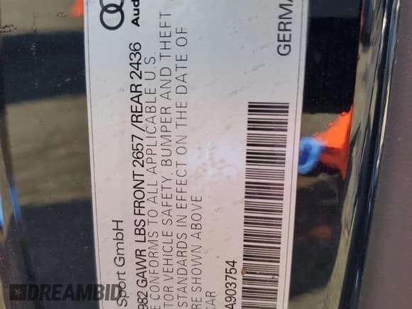 ✅ 2018 Audi RS 5 • VIN: WUAPWAF50JA903754 • Lot: 65151855. Listed on Copart with Not provided. Free auction sales archive from the USA and detailed vehicle history report at DreamBid. Image 12.