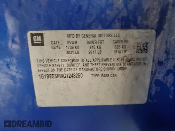 ✅ 2016 Chevrolet Cruze LT • VIN: 1G1BE5SM9G7248250 • Lot: 51963423. Listed on Copart with 119,545 mi. Free auction sales archive from the USA and detailed vehicle history report at DreamBid. Image 12.